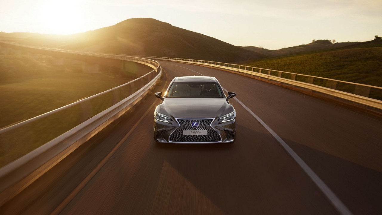 Lexus LS 500h driving in a rural location 